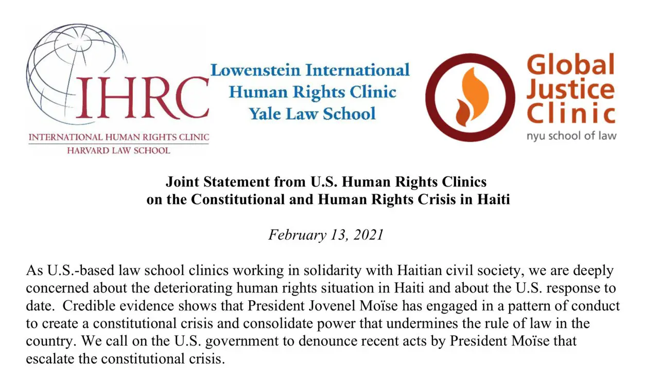 Trois cliniques de Droit aux USA dénoncent la crise constitutionnelle provoquée par Jovenel Moïse