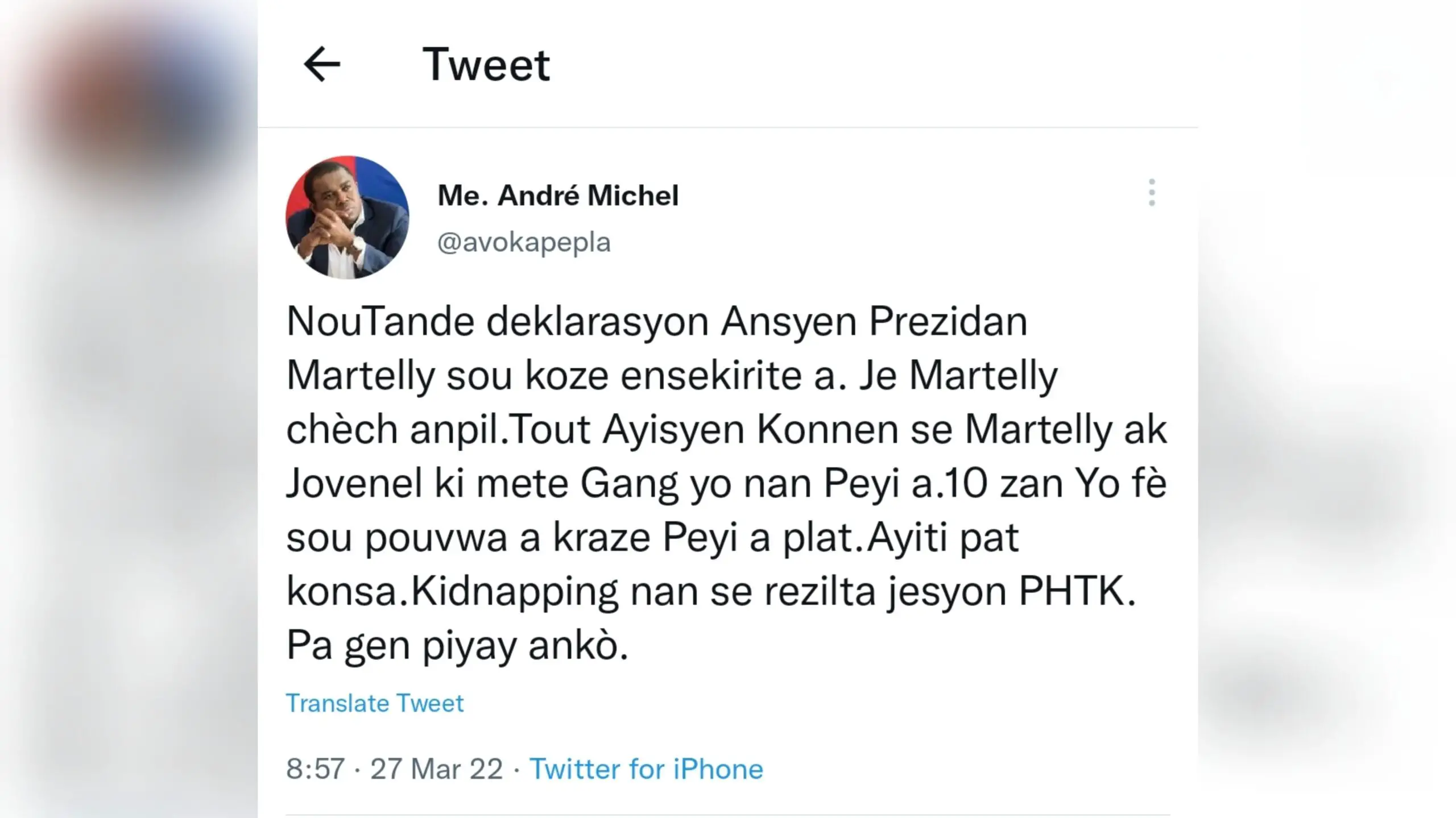 "Je Martelly chèch anpil" a lancé André Michel dans un tweet 