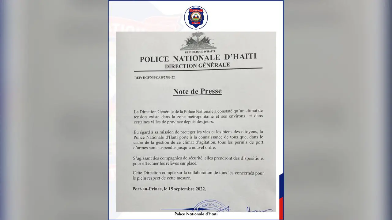 Haïti-protestation : la PNH suspend tous les permis de port d'armes