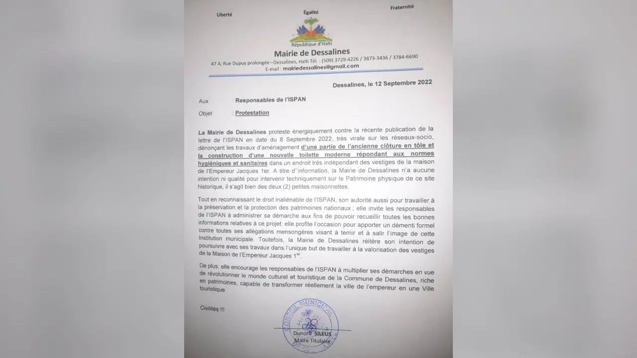 La mairie de Dessalines tient tête à l'ISPAN en réitérant son intention de poursuivre les travaux
