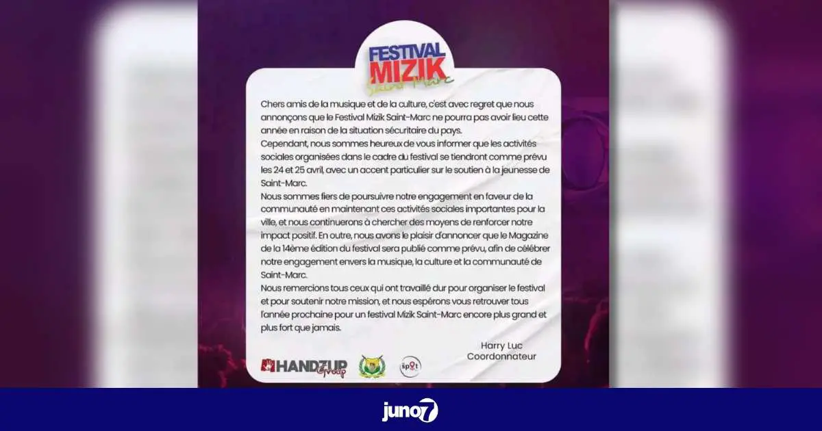 Le festival Mizik Saint-Marc annulé en raison de la situation sécuritaire du pays