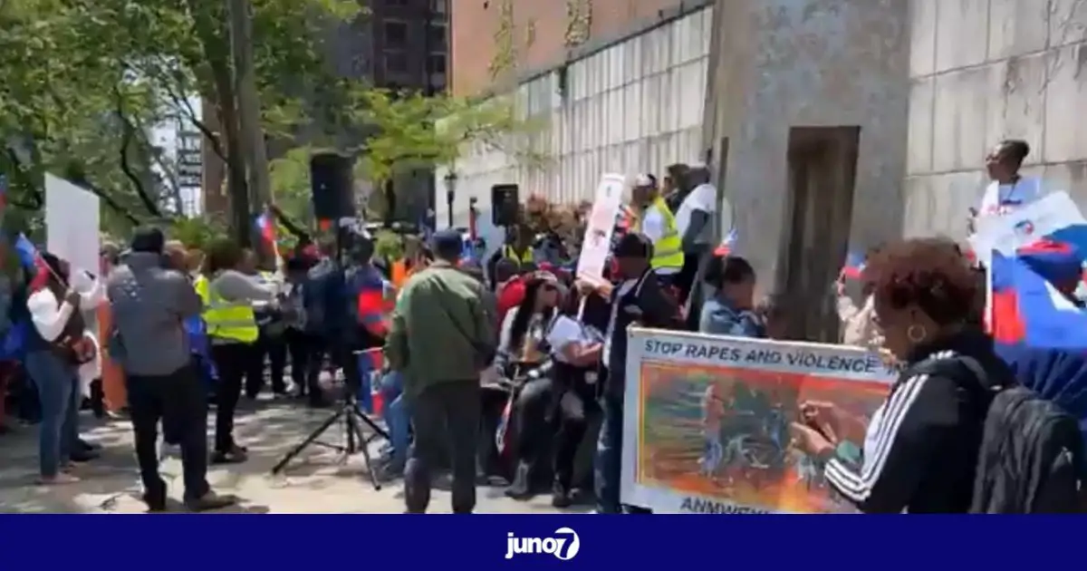 Des compatriotes protestent à New-York contre le trafic illégal d’armes vers Haïti à l’occasion de la fête du drapeau