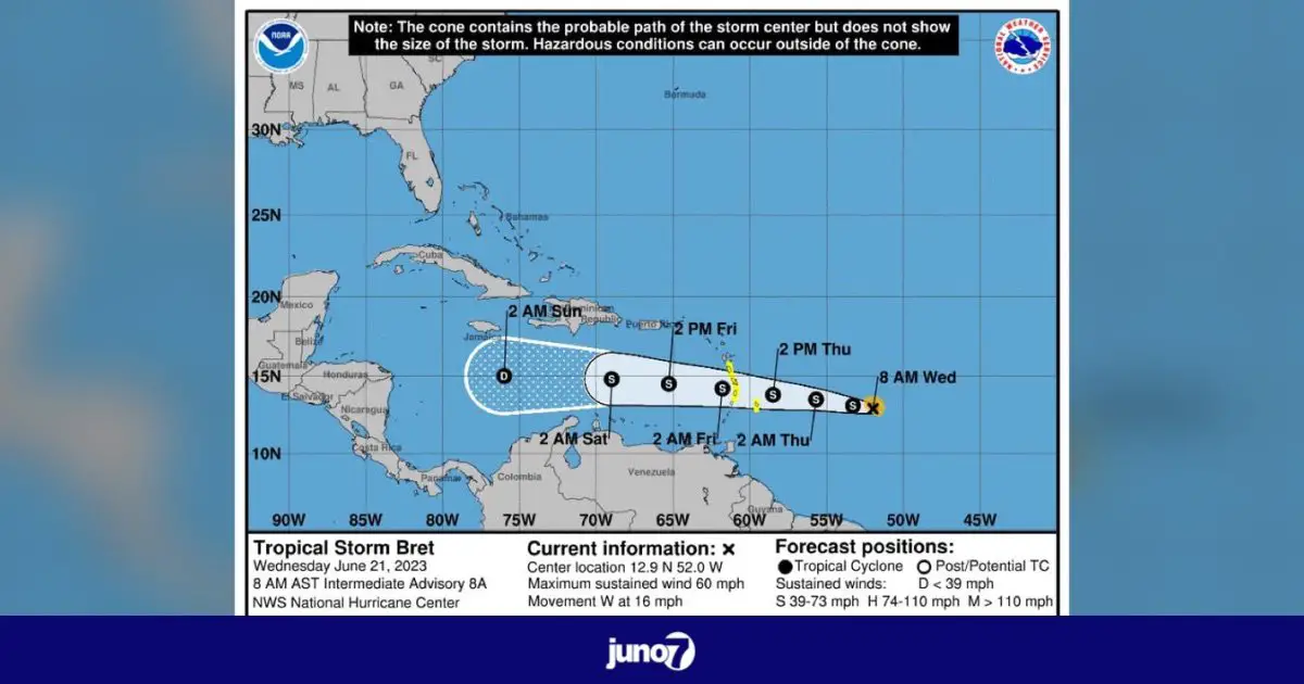 La tempête tropicale Bret pourrait se transformer en ouragan dans les prochaines 24 heures