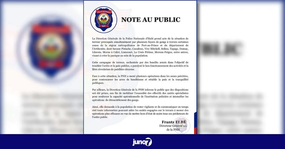Foyers de gang en éruption dans l'Ouest et l'Artibonite : La PNH s'engage à mobiliser ses unités spécialisées. #Juno7 #J7Aout2023