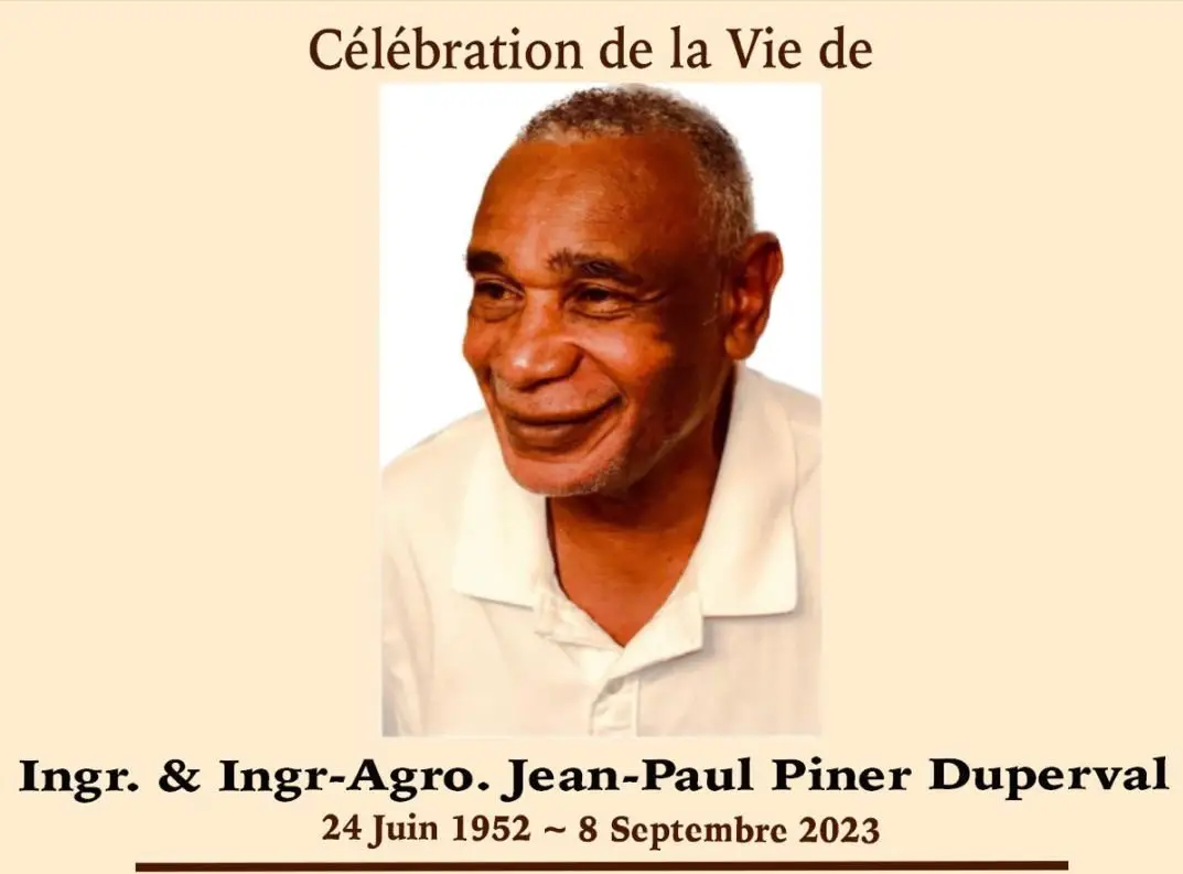 Annonce du décès de l'ingénieur et agronome Jean-Paul Piner Duperval